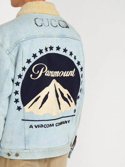 Gucci Paramount Print Denim Jacket In Blue | ModeSens