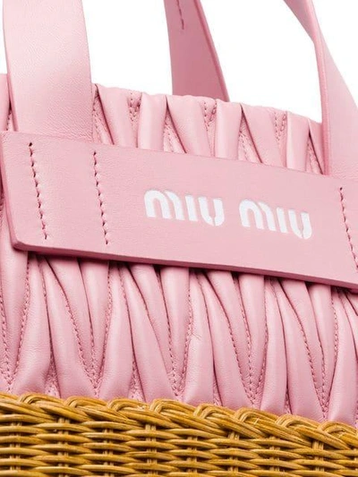Shop Miu Miu Matelassé And Wicker Tote Bag In Pink