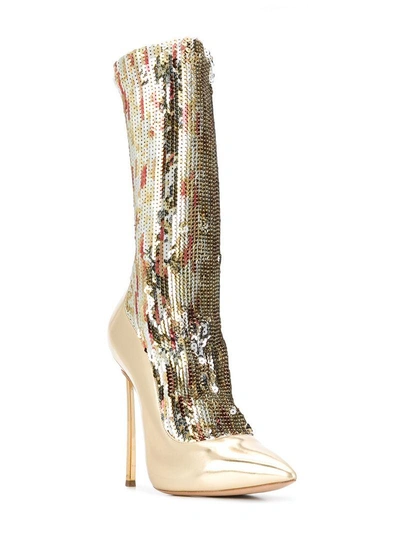 Shop Casadei Sequin Sock Boots - Metallic