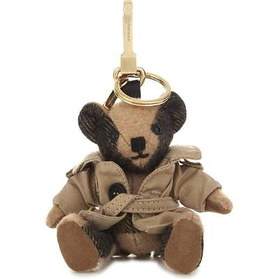 Shop Burberry Thomas Bear Check Cashmere Charm With Coat 12cm In Nero