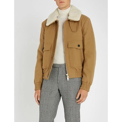 Shop Ami Alexandre Mattiussi Shearling Collar Wool-blend Jacket In Camel/280