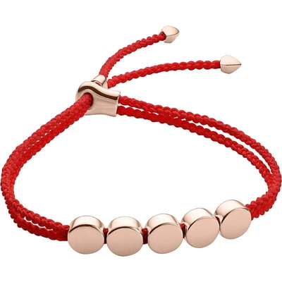 Shop Monica Vinader Linear Bead 18ct Rose-gold Plated Friendship Bracelet In Gold / Red