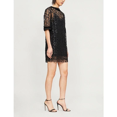 Shop Gucci Gg Leather Macramé Mini Dress In Black