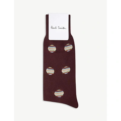 Shop Paul Smith Multi-stripe Spot Cotton-blend Socks In Burgundy