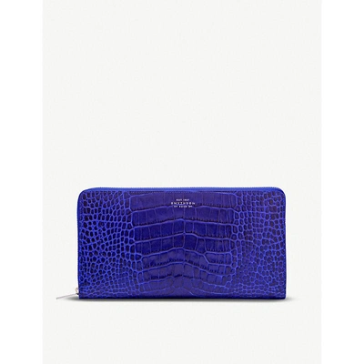 Shop Smythson Mara Crocodile-embossed Leather Travel Wallet In Cobalt