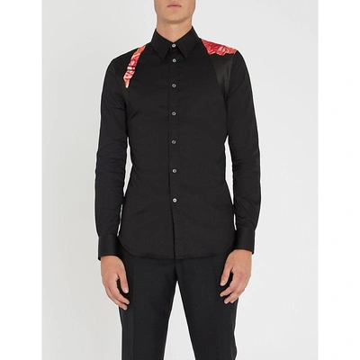 Shop Alexander Mcqueen Floral-harness Slim-fit Cotton Shirt In Black