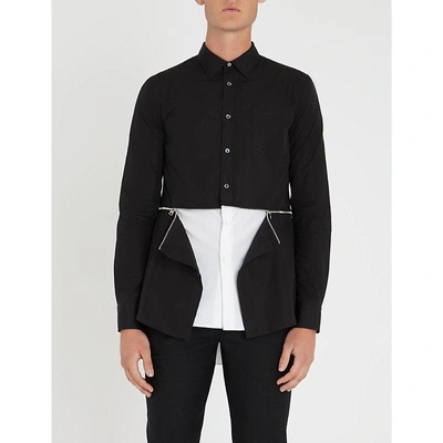 Shop Alexander Mcqueen Zip-waist Regular-fit Cotton-poplin Shirt In Black White