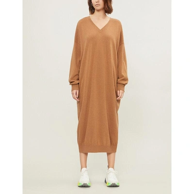 Shop Stella Mccartney V-neck Draped Wool And Alpaca-blend Dress In Sugar Cane