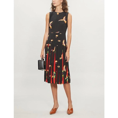 Shop Diane Von Furstenberg Bird-print Silk-crepe Midi Dress In Aurora Black