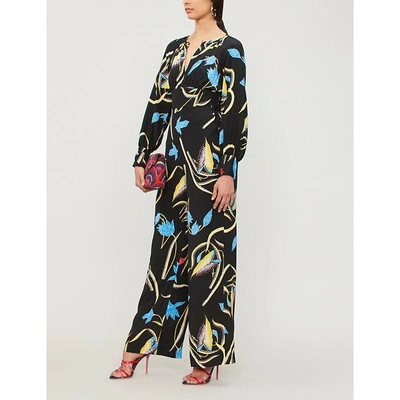 Shop Diane Von Furstenberg Printed Silk Jumpsuit In Oswald Black