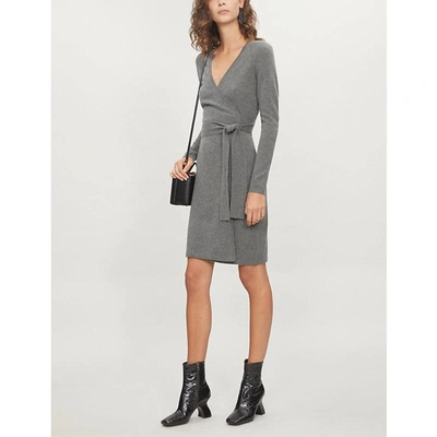 Shop Diane Von Furstenberg Wrap-over Cashmere Dress In Charcoal Melange