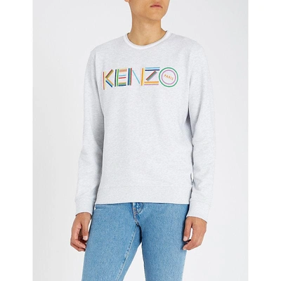 Shop Kenzo Logo-embroidered Cotton-jersey Sweatshirt In Pale Grey