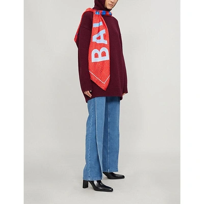 Shop Balenciaga Scarf-panel Hooded Wool And Silk Jumper In Bourgogne