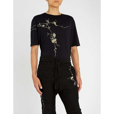 Shop Haider Ackermann Awuna Metallic-embroidered Cotton-jersey T-shirt In Black