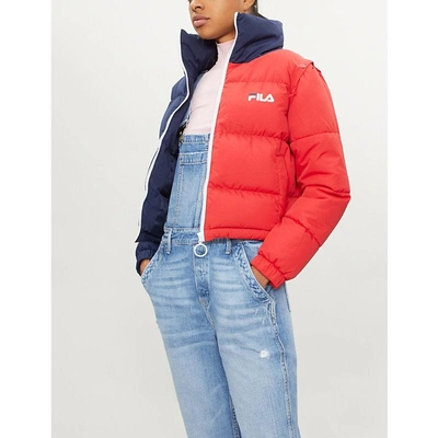 Shop Fila Martina Cropped Shell Puffer Jacket In Red