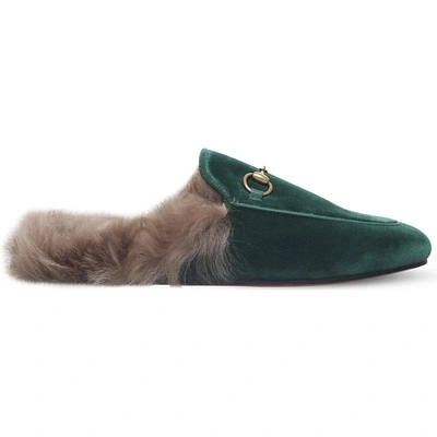 Shop Gucci Princetown Velvet Slippers In Nero