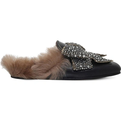 Shop Gucci Princetown Bow-studded Leather Slippers In Nero