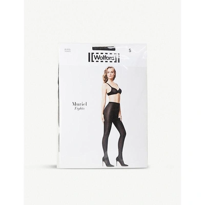 Shop Wolford Muriel Woven Pinstripe Tights In Black White