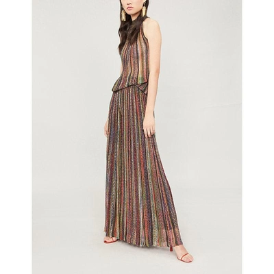 Shop Missoni Striped Metallic-knit Wide-leg Woven Trousers In Multicolour