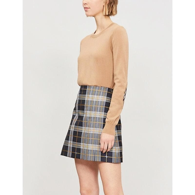 Shop Burberry Bempton Check-trimmed Wool Jumper In Camel