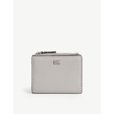 Shop Michael Michael Kors Logo Leather Folding Wallet In Pearl Grey