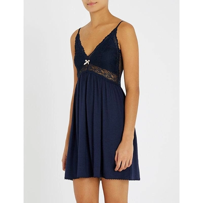 Shop Eberjey Colette Jersey And Stretch-lace Chemise In Northern Lights