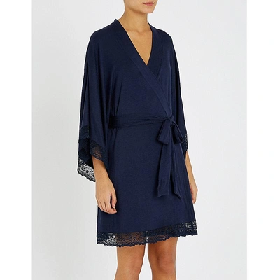Shop Eberjey Colette Lace-trim Jersey Robe In Northern Lights