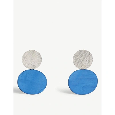 Shop Annie Costello Brown Two-tone Skye Earrings In Silver Blue