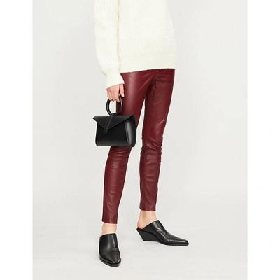 Shop Theory Leather Skinny Mid-rise Jeans In Deep Mulberry