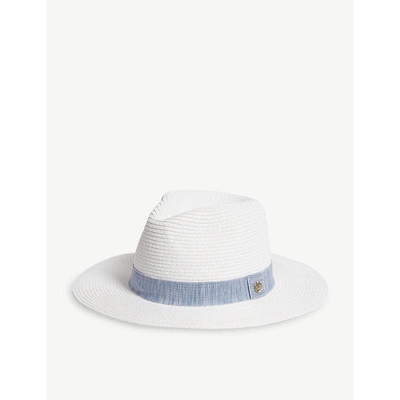 Shop Melissa Odabash Wide-brim Woven Fedora Hat In White Denim