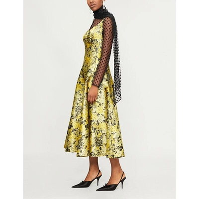 Shop Erdem Verna Floral Jacquard Midi Dress In Yellow Black