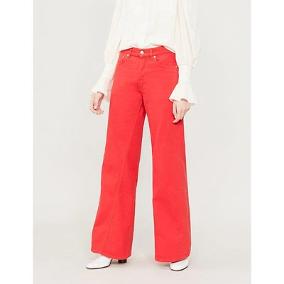 Shop Ganni High-rise Wide-leg Jeans In Fiery Red