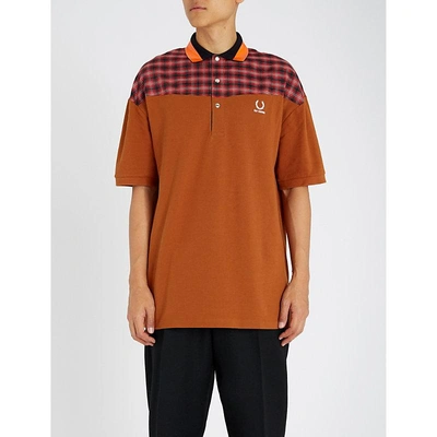 Shop Fred Perry Oversized Checked Cotton-piqué Polo Shirt In Caramel Cafe