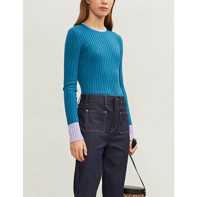 Shop Emilio Pucci Ribbed Wool Top In Oceano