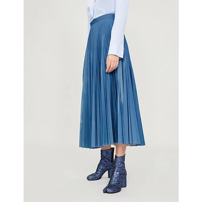 Shop Maison Margiela Pleated Crepe Midi Skirt In Blue Reflective