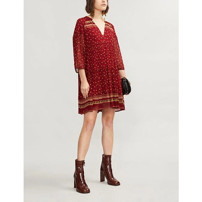 Shop Ba&sh Bailey Boho-print Georgette Mini Dress In Carmin