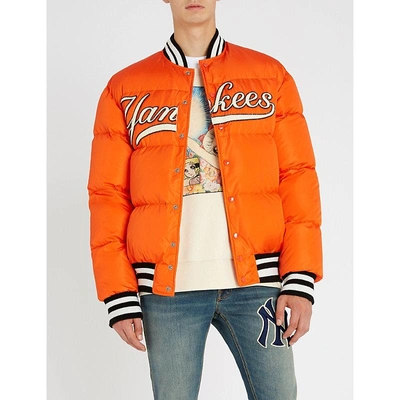 Shop Gucci Yankees Appliquéd Shell-down Bomber Jacket In Orange