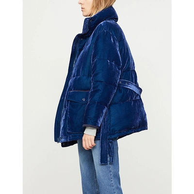 Shop Sjyp Padded Velvet Jacket In Dark Blue