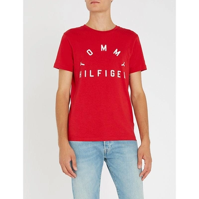 Shop Tommy Hilfiger Logo-print Cotton-jersey T-shirt In Haute Red