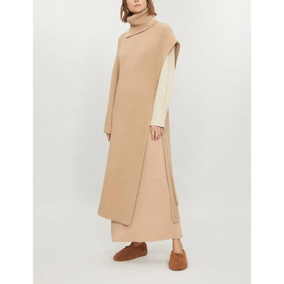 Shop Rosetta Getty Asymmetric Ribbed Cashmere Poncho In Camel