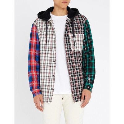 Shop Tommy Hilfiger Contrast-checked Hooded Cotton-flannel Shirt In Barbados Cherry / Multi