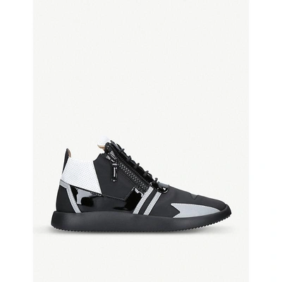 Shop Giuseppe Zanotti Perforated And Leather Trainers In Blk/white