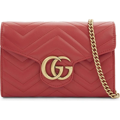 Shop Gucci Marmont 皮革 交叉-身体 袋 In Red