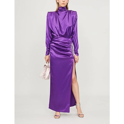 Shop Alessandra Rich Crystal-embellished Silk-satin Dress In Purple