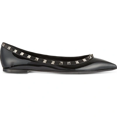 Shop Valentino Rockstud Patent-leather Ballet Flats In Black