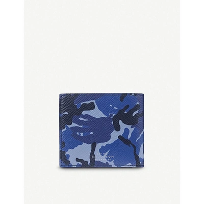 Shop Smythson Panama Wallet With Coin Pocket In Blue Camouflage