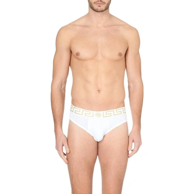 Shop Versace Iconic Low-rise Stretch-cotton Briefs Pack Of 2 In Nero