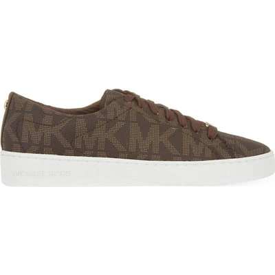 Shop Michael Michael Kors Keaton Logo-embossed Leather Trainers In Brown
