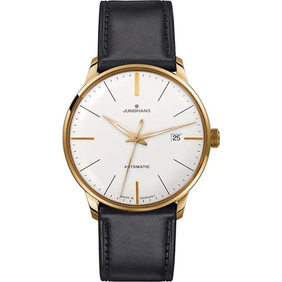 Shop Junghans 027/7312.00 Meister Classic Leather And Gold-plated Watch In Nero