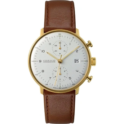 Shop Junghans 027/7800.00 Max Bill Automatic Chronoscope Stainless Steel And Leather Watch In Silver